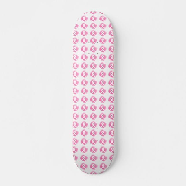 Breast Cancer Awareness Ribbon Watercolor Skateboard (Front)