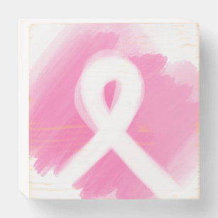 Breast Cancer Awareness Ribbon Watercolor Wooden Box Sign