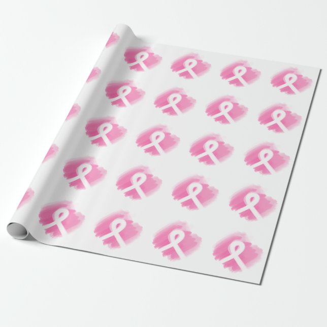 Breast Cancer Awareness Ribbon Watercolor  Wrapping Paper (Unrolled)