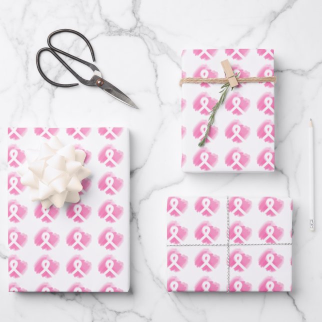 Breast Cancer Awareness Ribbon Watercolor  Wrapping Paper Sheet (Front)