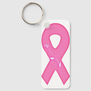 Breast Cancer Awareness Ribbon With Flower Key Ring
