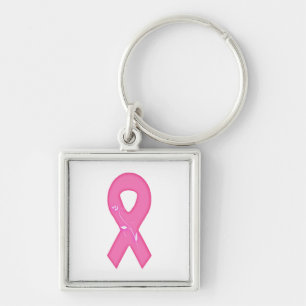 Breast Cancer Awareness Ribbon With Flower Key Ring