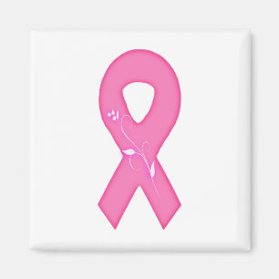 Breast Cancer Awareness Ribbon With Flower Magnet