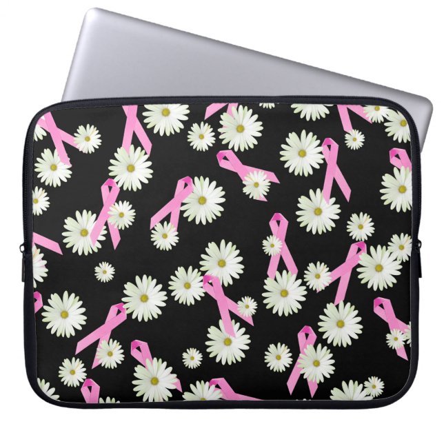 Breast Cancer Awareness Ribbons and Daisies Laptop Sleeve (Front)