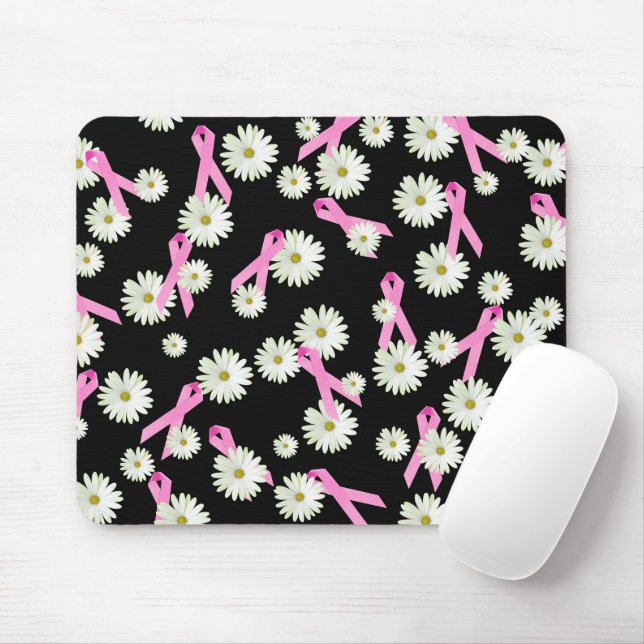 Breast Cancer Awareness Ribbons and Daisies Mouse Mat (With Mouse)