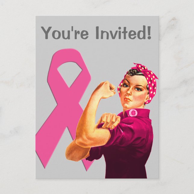 Breast Cancer Awareness Rosie the Riveter Invitation Postcard (Front)