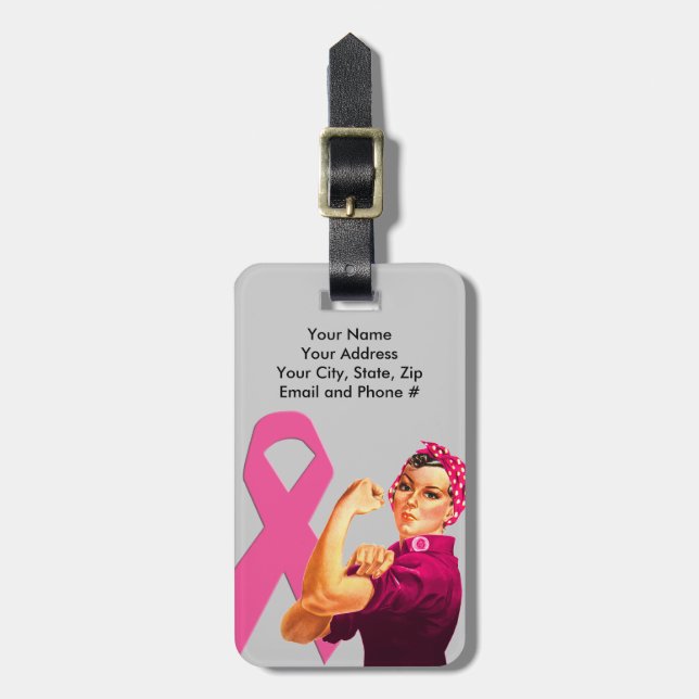 Breast Cancer Awareness Rosie the Riveter Luggage Tag (Front Vertical)