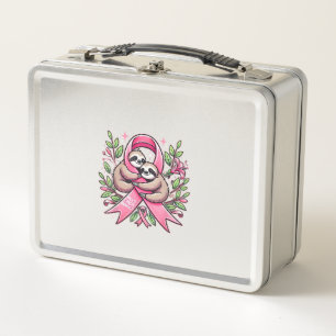 Breast Cancer Awareness Sloth Ribbon Tee T-Shirt Metal Lunch Box