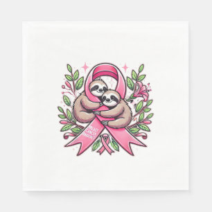 Breast Cancer Awareness Sloth Ribbon Tee T-Shirt Napkin
