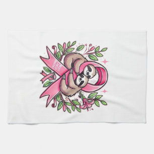 Breast Cancer Awareness Sloth Ribbon Tee T-Shirt Tea Towel