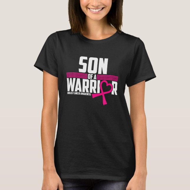 Breast Cancer Awareness Son Of Warrior Pink Ribbon T-Shirt (Front)