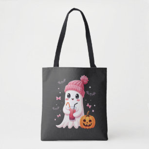 Breast Cancer Awareness Spooky Ghost Halloween Tote Bag
