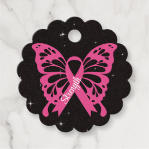 Breast Cancer Awareness Strength Pink Butterfly Favour Tags