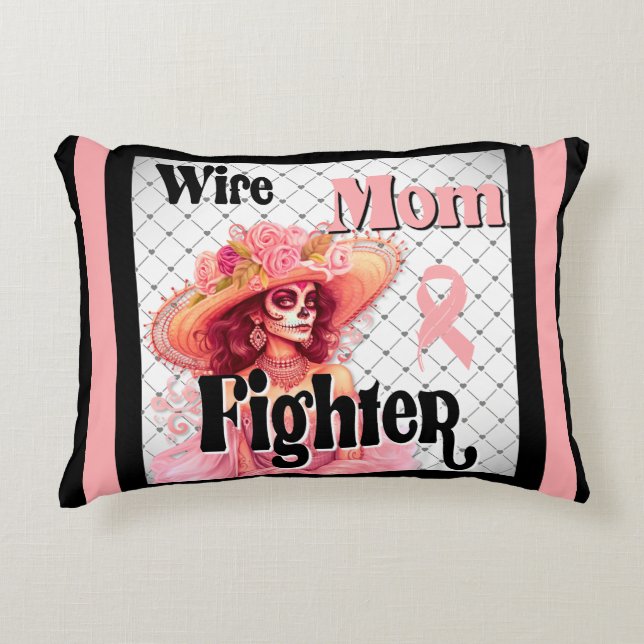 Breast Cancer Awareness Sugar Skull Decorative Cushion (Front)