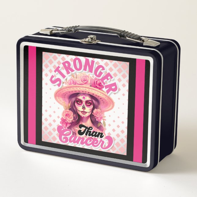 Breast Cancer Awareness Sugar Skull Metal Lunch Box (Front)