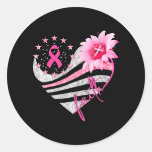 Breast Cancer Awareness Sun Flower Faith Bling Classic Round Sticker