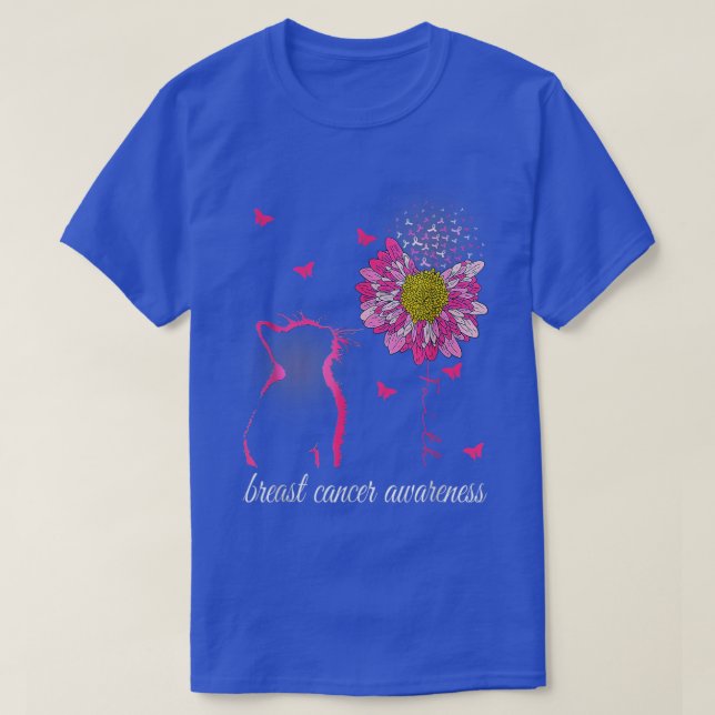 Breast Cancer Awareness Sunflower Cat Faith Ribbon T-Shirt (Design Front)