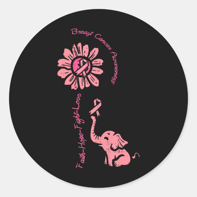 Breast Cancer Awareness Sunflower Elephant Faith Classic Round Sticker (Front)