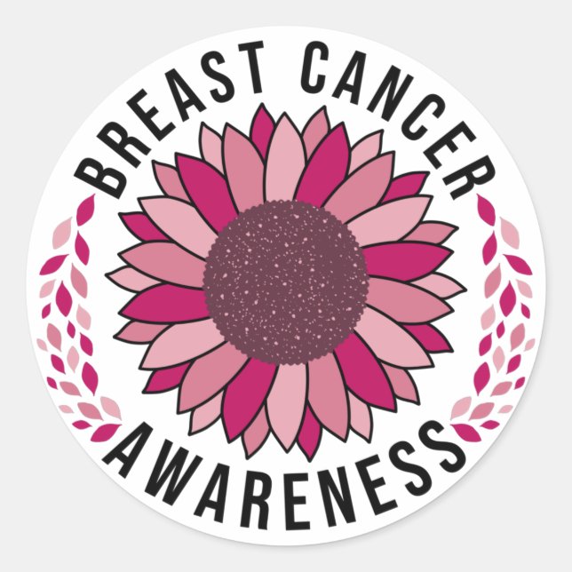 Breast Cancer Awareness Support Pink Flower Classic Round Sticker (Front)