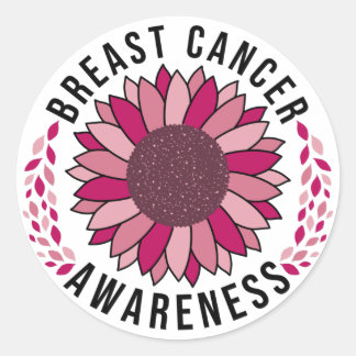 Breast Cancer Awareness Support Pink Flower Classic Round Sticker
