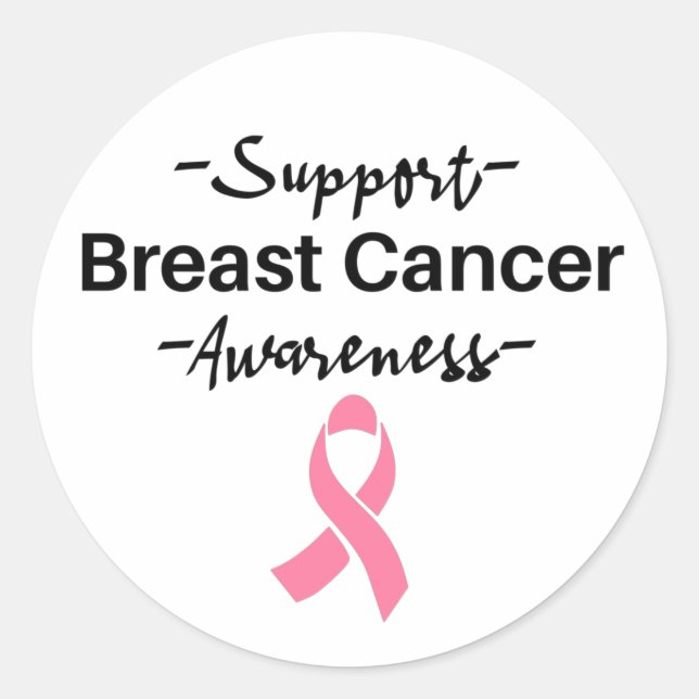 Breast Cancer Awareness Support Pink Ribbon Classic Round Sticker (Front)
