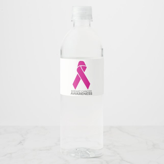 Breast Cancer Awareness Support Pink Ribbon Water Bottle Label (Front)