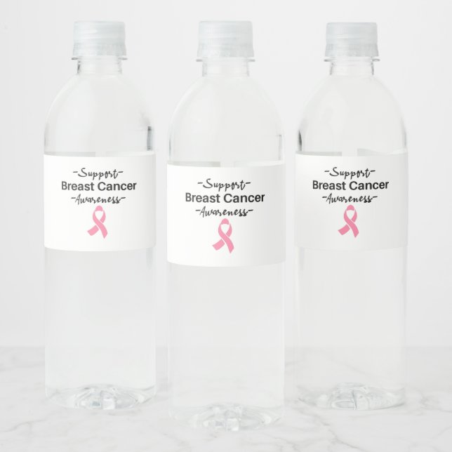 Breast Cancer Awareness Support Pink Ribbon Water Bottle Label (Bottles)