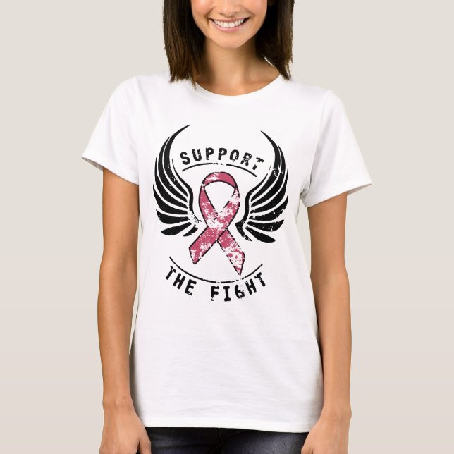 Breast Cancer Awareness Support The Fight Pink Rib T-Shirt (Front)