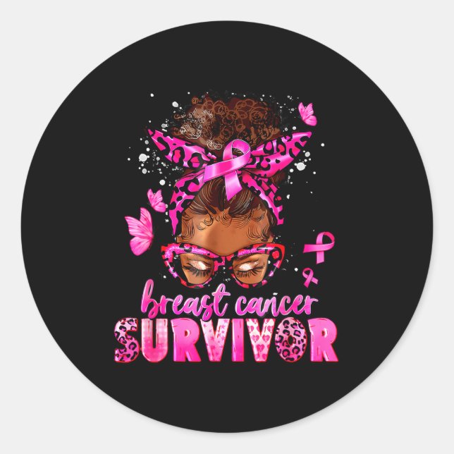 Breast Cancer Awareness Survivor Black Women Melan Classic Round Sticker (Front)