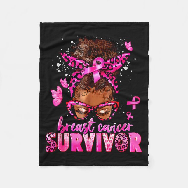 Breast Cancer Awareness Survivor Black Women Melan Fleece Blanket (Front)