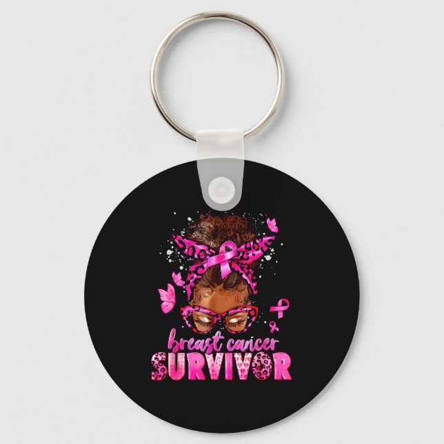 Breast Cancer Awareness Survivor Black Women Melan Key Ring (Front)
