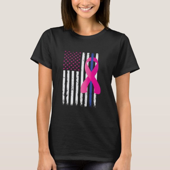 Breast Cancer Awareness Thin Blue Line T-Shirt (Front)