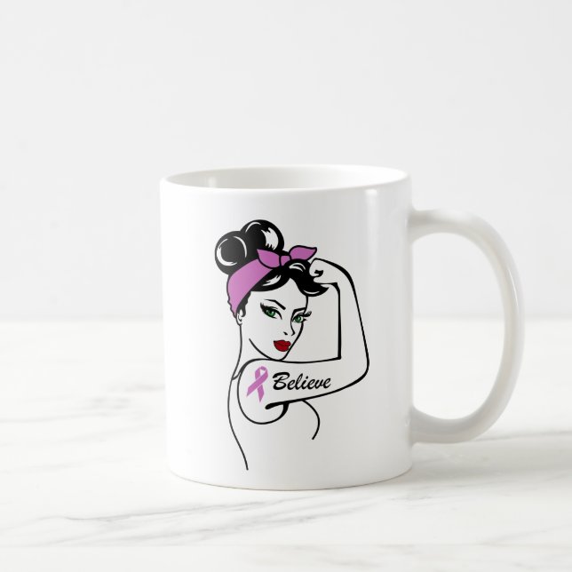 Breast Cancer Awareness Think Pink Ribbon Fighter Coffee Mug (Right)
