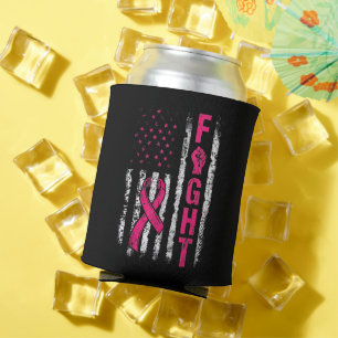 Breast Cancer Awareness USA Flag Can Cooler