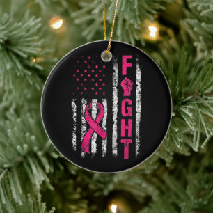 Breast Cancer Awareness USA Flag Ceramic Tree Decoration