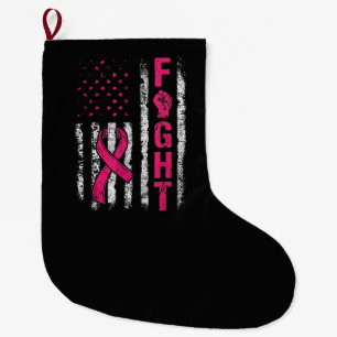 Breast Cancer Awareness USA Flag Large Christmas Stocking