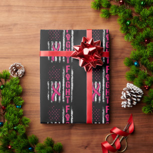 Breast Cancer Awareness USA Flag Wrapping Paper