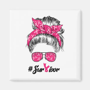 Breast Cancer Awareness Warrior Believe Messy Bun  Magnet