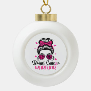 Breast Cancer Awareness Warrior Ceramic Ball Christmas Ornament