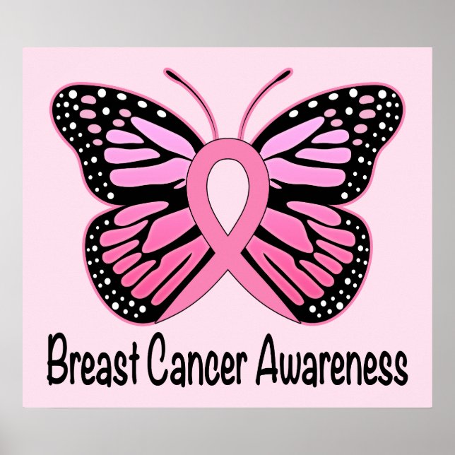 Breast Cancer Awareness with Butterfly Ribbon Poster (Front)