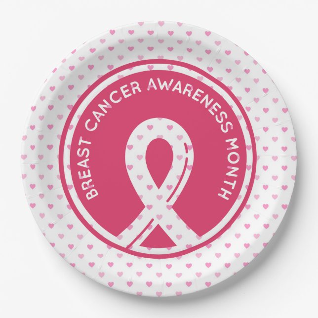 Breast Cancer Awareness with Pink heart Paper Plate (Front)
