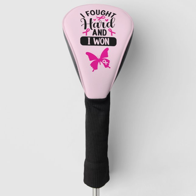 Breast Cancer Awareness with Pink Ribbon Butterfly Golf Head Cover (Front)