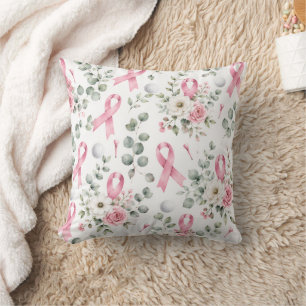 Breast Cancer Awareness with Pink Ribbon Cushion