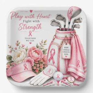 Breast Cancer Awareness with Pink ribbon golf Paper Plate
