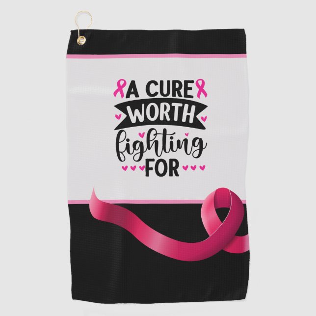 Breast Cancer Awareness with Pink Ribbon  Golf Towel (Front)