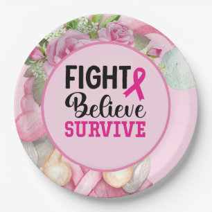 Breast Cancer Awareness with Pink Ribbon Paper Pla Paper Plate