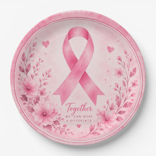 Breast Cancer Awareness with Pink Ribbon Paper Plate