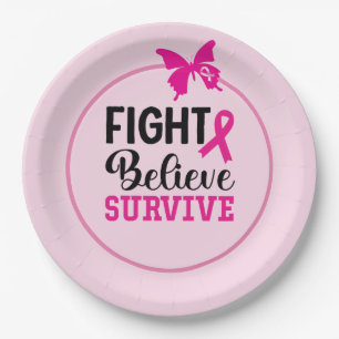 Breast Cancer Awareness with Pink Ribbon Paper Plate