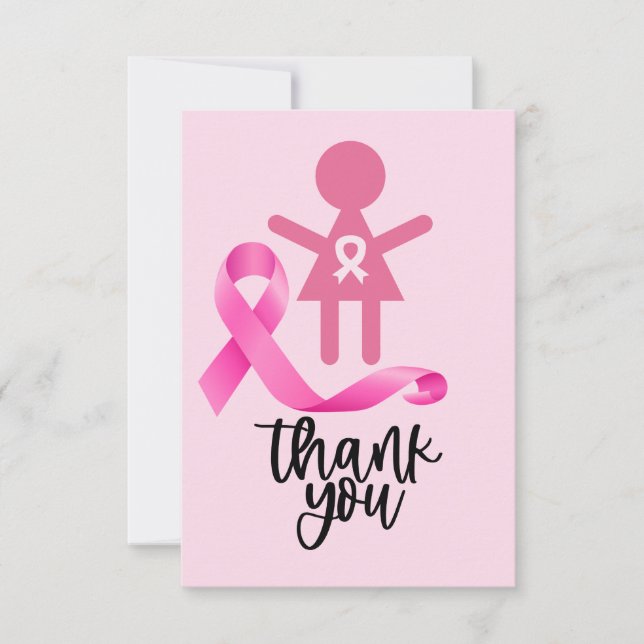 Breast Cancer Awareness with Pink Ribbon  Thank You Card (Front)