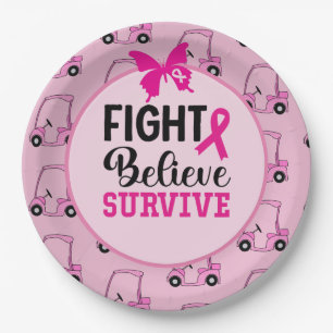 Breast Cancer Awareness with Pink woman golfer Paper Plate
